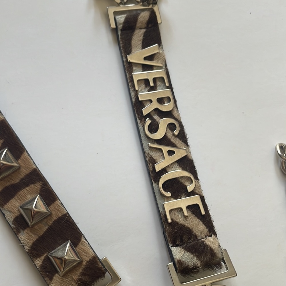 Versace belt with silver stud and it has a zebra pattern very furry beautiful - Picture 3 of 7